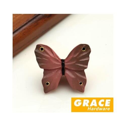 Colorful And Beautiful Butterfly Resin Hand Lovely kids Room Cartoon Pastoral Village Style Wardrobe Drawer Knobs