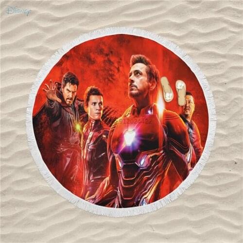 Red Iron Man Cartoon Printed Round Beach Towel Adult Kids Cartoon Yoga Mat 150cm Large Bath Towel Summer Swimming Towel Blanket