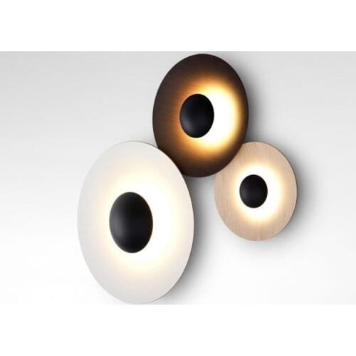Jmzm Nordic Round Wall Lamp White/Black/Wood Grain Sconce Dining Hall Bedroom Villa Hotel Stair Corridor Background Wall Light