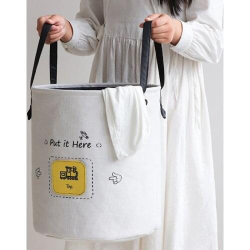 Square Round Folding Foldable Linen Cotton Fabric Laundry Storage Basket Organizer Organization Container Clothes Room Decor