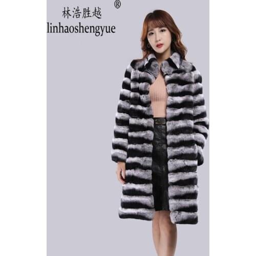 Linhaoshengyue 2020 Real fur 90cm rabbit fur women coat fashion warm winter freeshipping