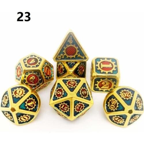 Polyhedral metal dice dnd dice set dados rpg dobbelstenen dados rol d4 d6 d8 d10 d12 d20 Mechanical style gear dice