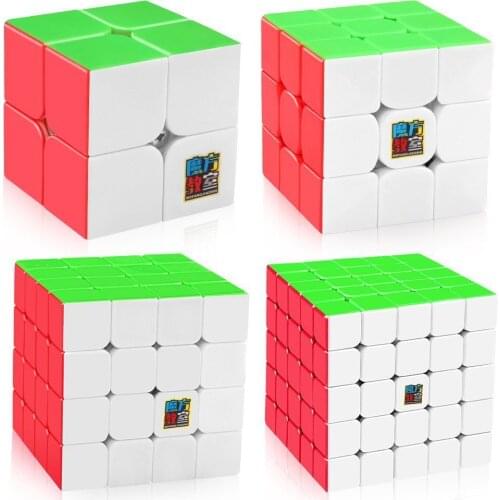 MoYu Fast Ultra-Smooth Speed Magic Puzzle Cube Bundle 2x2x2 3x3x3 4x4x4 5x5x5 Stickerless Setup Lubed Kids Toy Gift 1 Set 4PCS