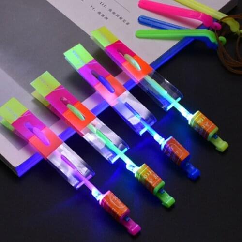 Outdoor Shining Rocket Flash LED Light Slingshot Elastic Helicopter Rotating Outdoor Flying Toy Arrow Party Gift Childrens