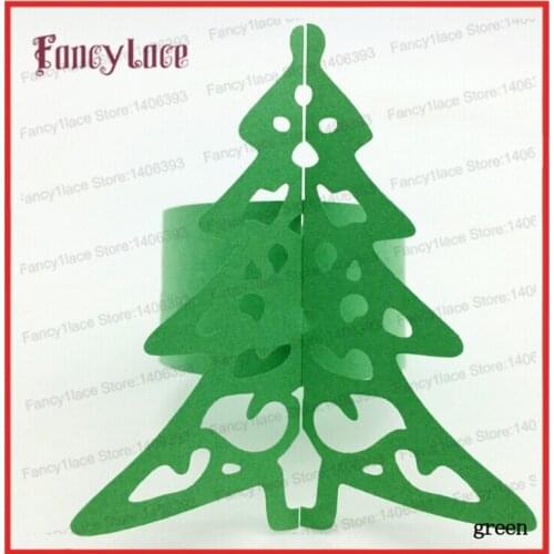 New Hot Elegant Wedding Banquet Christmas Party Decoration Laser Cut Green Christmas Tree Paper Napkin Ring Holder 50pcs/lot