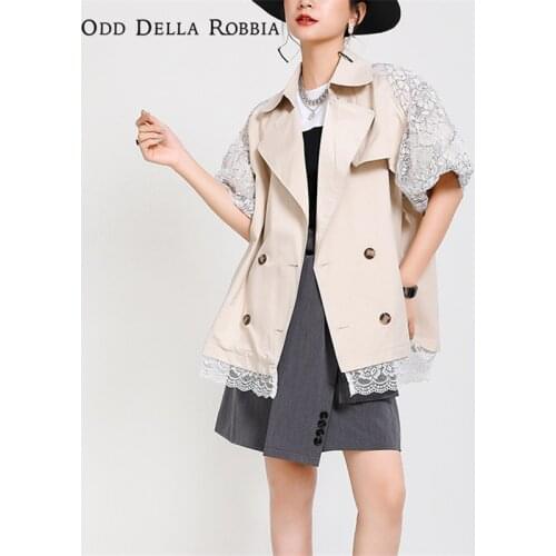 OddDellaRobbia 2021 Summer Women Short Jacket Lace Stitching Raglan Sleeves Mesh Puff Sleeve Loose Streetwear Windbreaker 1472