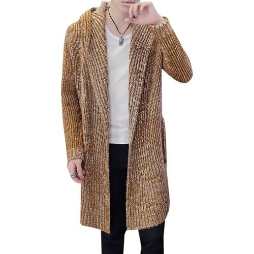 Autumn Winter Mens Long Sweater coat Solid Color Long Sleeve Hooded Sweater Outerwear Men Casual Sweater Cardigan X9217