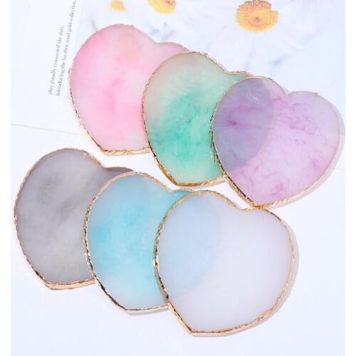 Natural Resin Nail Art Palette Coffee Bar Decor Drink Coaster Cup Mat Imitation Agate Pad For Jewelry Display Color Mixing Plate