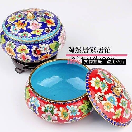 Beijing characteristic craft copper tire Enamel Cloisonne washing pot chess pot peony jewelry box gift ornaments