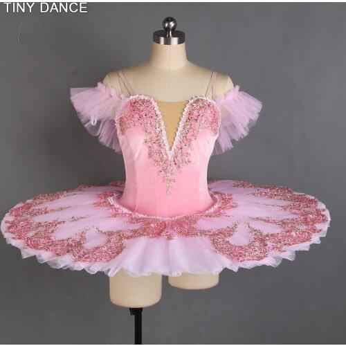 Sugar Plum Fairy Off-Shoulder Professional Ballet Dance Tutu Stretch Pale Pink Velvet Bodice with Platter Pancake Tutu BLL407