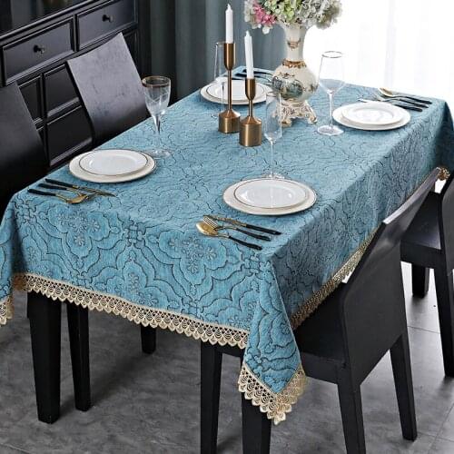 European Luxury Retro Rectangle Square Table Cloth for Wedding Decor Jacquard Table Cover with Lace for Dinning Table Decoration