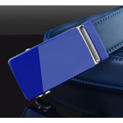 High Quality 3.5cm Automatic Buckle Blue Belt Men Waist Strap fashion genuine leather white Business Designer Cintos Masculinos