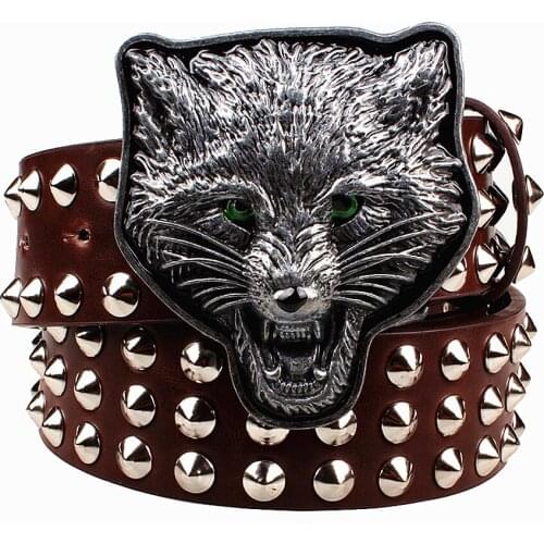 Wild Metal rivet belt metal buckle mens belts animal Leopard head heavy metal style belt punk rock big rivet belt trend girdle