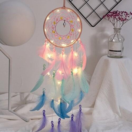 Pink Dream Catcher Pendant Home Hanging Craft Gift Girl Heart Colorful Feathers Ornaments Bedroom Wall Wind Chimes Decoration