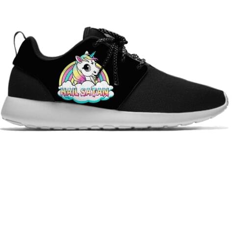 Hail Satan unicorn Rainbow Heavy Metal Cartoon Funny Sport Running Shoes Lightweight Breathable 3D Print Men Women Mesh Sneakers