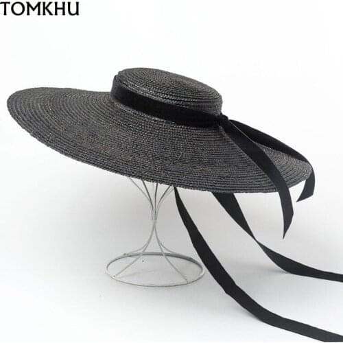 Classic Pure Color Handmade Straw Hats Holiday Beach Fedoras Cap Men Women Outdoor Panama Jazz Hat 18cm Oversized Brim Custom