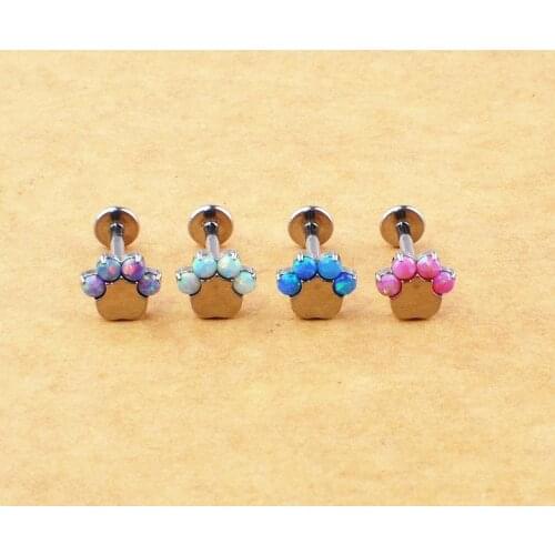 ASTM F136 Titanium Opal 16g Titanium Internal Thread Piercing Paw Lip Tragus Daith Earrings Helix Cartilage Nose Piercing Body