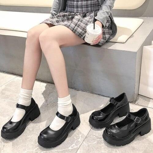 Fashion Japanese Lolita Shoes Mary Jane Shoes Female Students Retro High Heels Waterproof Thick-Soled Leather Shoes Large Size