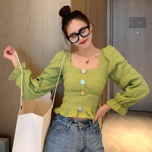 Crop top vintage autumn style tops women blouses long sleeve shirts blusa feminina fashion brand Ladies button patchwork new