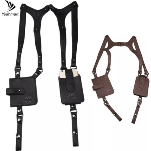 Yeahmart Hot Sale Man Leather Anti Theft Safety Hidden Holster Underarm Pouch Secret Agent Double Shoulder Phone Case Wallet Bag