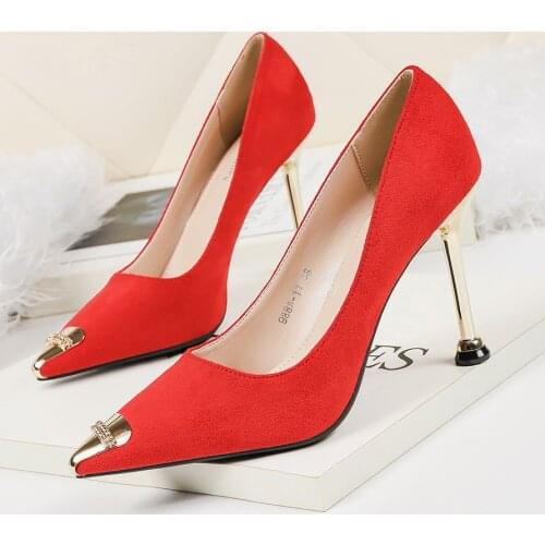 Large Size Stiletto High Heels Womens 2021 Autumn New Shallow Mouth Metal Toe Single Shoes Widened Comfortable Work Shoes Women