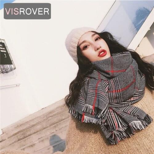 VISROVER new black woman winter scarf fashion female shawls cashmere handfeeling winter wraps checked winter hijab scarf gift