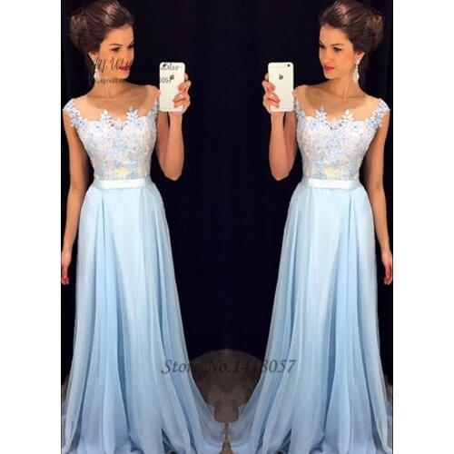 Vestidos de Festa Vestido Longo Para Casamento Cheap Blue Sky Prom Dresses Long Lace Evening Dress for Graduation Formatura