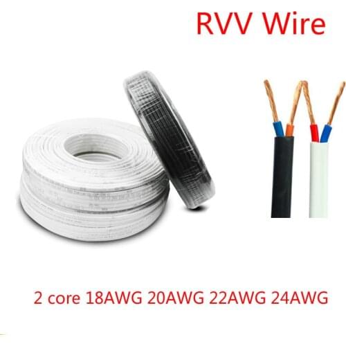1/5/10 meters 2 Core 18AWG 20AWG 22AWG 24AWG RVV Electric White Black Extension Wire LED power Cable 2 Pin Copper wire