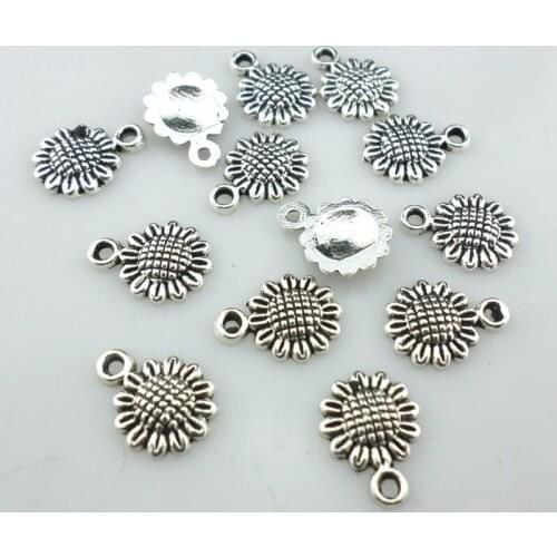 120pcs Tibetan Silver Small Sunflower Flowers Charms Pendants 9x12mm Jewelry Findings
