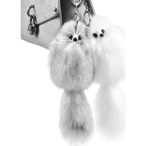 New Fashion Pom Pom Fox Fur Key Chain Woman Bag Charms Car Keychain Women Key Ring Small Fox Shape Keyring Jewelry Man Trinket