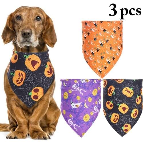 3pcs Pet Neckerchief Cat Dog Accessories Scarf Pumpkin Printing Bandana Bibs Scarf Collar Pet Triangle Towel For Halloween
