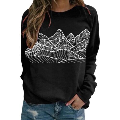 50% New Arrival !!! Fashion Women Crew Neck Long Sleeve Graphic Mountain Printed Blouse Sweatshirt