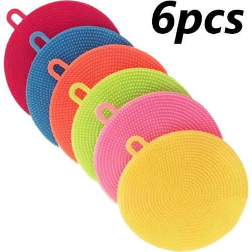 6Pcs Silicone Cleaning Brushes Soft Silicone Scouring Pad Washing Sponge Dish Bowl Pot Cleaner Washing Tool Kitchen Accessories