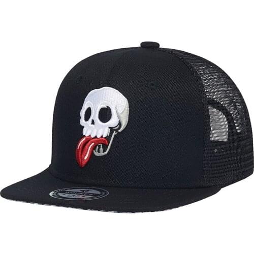 2021 Summmer Men Women Hip Hop Cap Skull Embroidery Snapback Hat Truck Mesh Caps Sun Hats Breathable Black