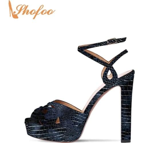 Navy Snake Platform High Heels Women Sandals Buckle Strap Plus Size 15 16 Ladies Summer Fashion New Casual Mature Shoes Shofoo