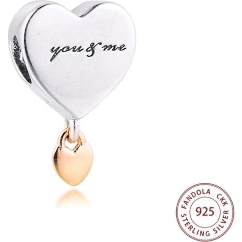 100% 925 Sterling Silver You & Me Heart Charms Beads for Women Fits Bracelets Necklace Original Charm 925 Jewelry