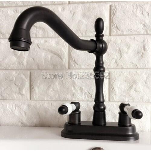 Black Oil Rubbed Brass Double Handle 4" Centerset 2 Holes Kitchen Bathroom Faucet Basin Sink Mixer Tap Lhg076