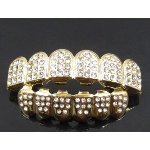 New Fshion Hip Hop Gold Silver Colour Iced Out CZ Teeth Grillz Top Bottom Men Women Jewelry
