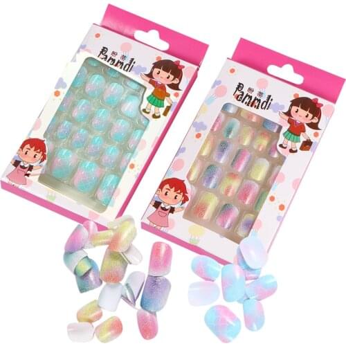Kids Children Candy False Nail Tips Lovely Fake Nails Self-adhesive Artificial Nail Kids Little Girls Colorful Nail Art