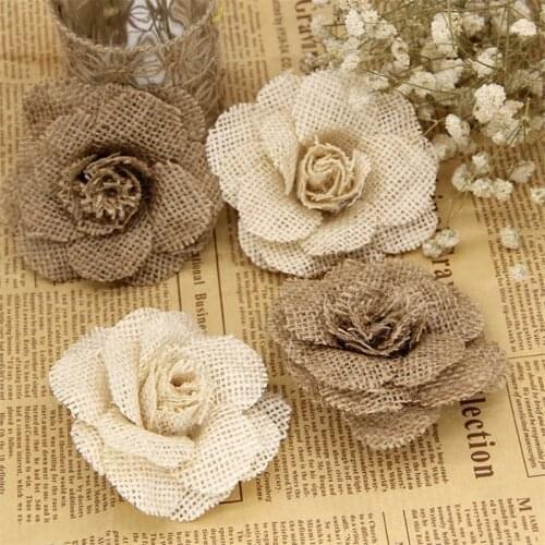 Jute Hessian Burlap Flowers Rose Chic Rustic Wedding Decoration Table Christmas