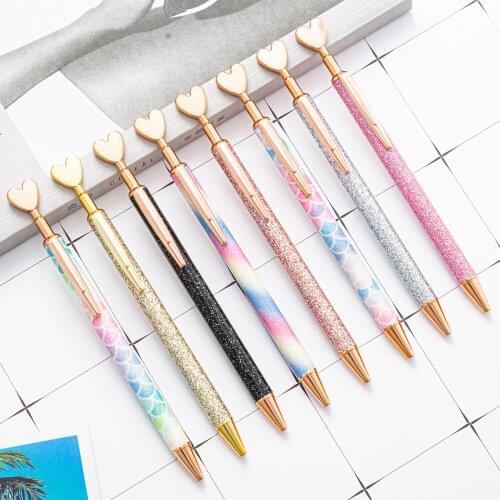 Ellen Brook 1 PCS Roller Ballpoint Pen Luxury Cute Heart Wedding Rose Gold Metal Stationery School Office Supply Spinning Pens