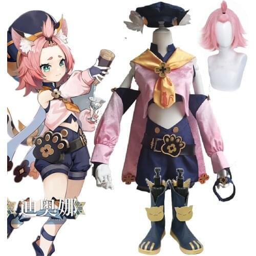 Game Genshin Impact Diona Cosplay Costume Wigs shoes boots Anime Outfits Dress Halloween Carnival Uniforms Women Costumes