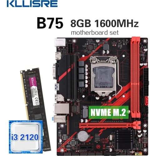 Kllisre B75 motherboard set with Core i3 2120 8GB 1600MHz DDR3 Desktop Memory NVME M.2 USB3.0 SATA3