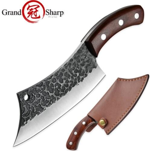 Hand Forged Meat Cleaver Kitchen Chef Knife Leather Sheath Gift Box Outdoor Butcher Chopper Boning Home Camping BBQ Cooking Tool
