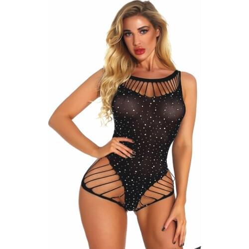 Diamonds Summer Women Sexy Lingerie Bodysuit Mesh Nightwear Perspective Underwear G-string Sleepwear Female Erotic Sex Costume