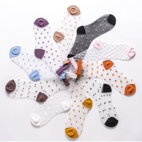 Fashion Sexy Transparent Mesh Socks Women Dot Casual Funny Socks Summer Thin Cool Calcetines Mujer Ladies Meias Girls 1 Pair