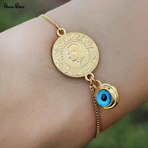 Fashionable Exquisite Thin Chain Evil Eye Bracelet Adjustable Coin Pendant Bracelet Jewelry for Women The Best Gift for Girls