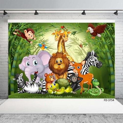 Cartoon Animal Wild Safari Jungle Theme Birthday Party Banner Background Decor Baby Shower Kid Poster Backdrop Photo Studio Prop