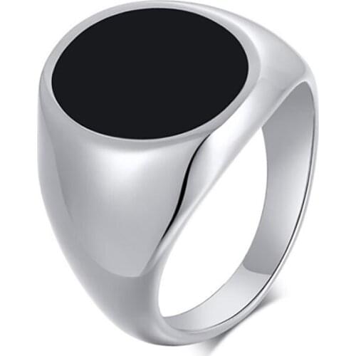 Stainless Steel Men Punk Rock Oval Acrylic Fashion Black Ring Jewelry Gift For Him Size 6-12