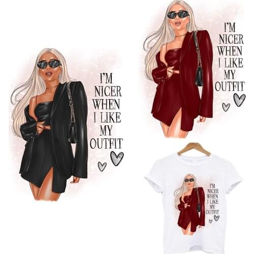 Nicer Beauty Girl Stickers For Dress DIY Patches For Clorhing StickersBadge Heat Transfers Dresses Patch Applique Tshirt Hoodie